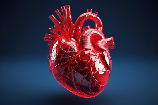 Human heart on blue background. 3D illustration. High resolution