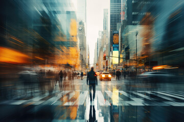 Pedestrians cross the street in New York City, USA.