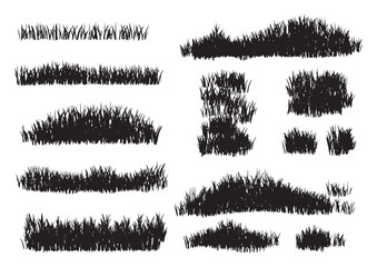 Collection of random hand drawn scribble of grass, shape, grass shapes vector set