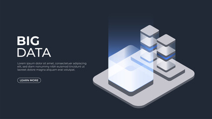 Big Data Center 3D isometric concept. design templates for websites, banners, and landing pages. Technology vector illustration.