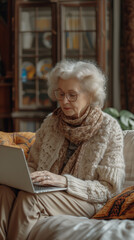 senior person working on laptop