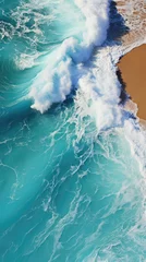 Foto op Plexiglas Aerial view of waves crashing on the beach . © Art AI Gallery