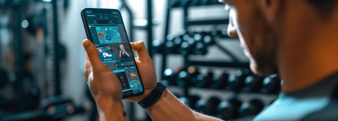 Young fitness setting up smartwatch and smartphone.smartfitness concept