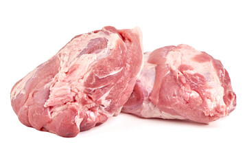 Raw pork ham meat, isolated on white background.