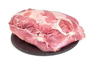 Raw pork ham meat, isolated on white background.