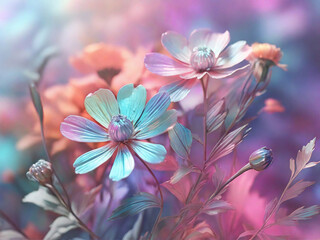Flowers, in holographic neon colors.