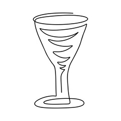 Glass of wine or water in single line. Hand drawn style. Vector illustration isolated on white. Coloring page.