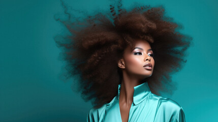 Beautiful young african american woman with afro hairstyle - obrazy, fototapety, plakaty
