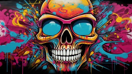 Colorful abstract background of graffiti skull. Street painting art.
