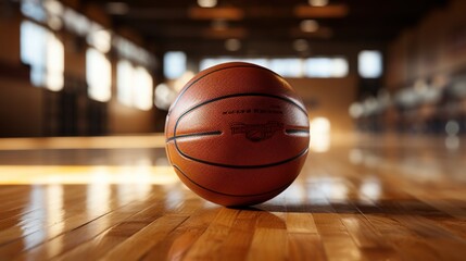 Basketball sitting on hardwood floor