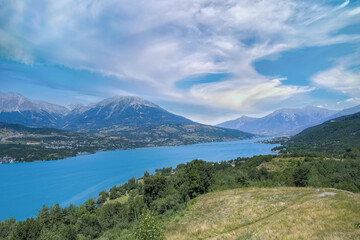 The lake of Serre-Poncon in France, beautiful landscape in summer
