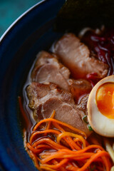 Japanese fried pork with vegetables and udon noodles ramen