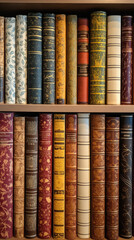 Fototapeta premium Old books on a shelf in the library. Selective focus .