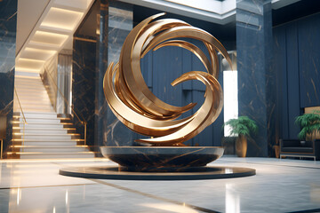 Luxury Hotel Lobby with a Rotating Sculpture - obrazy, fototapety, plakaty
