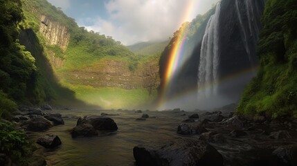 Beautiful view of Rainbow in Waterfalls