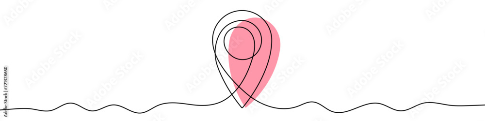 Poster continuous editable line drawing of map pin icon. gps icon in one line style.
