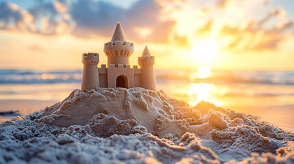 sand castle on a beautiful beach - obrazy, fototapety, plakaty