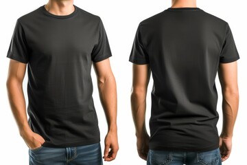 Mock-Up Male Model for a Plain Black Blank Casual T-Shirt, Front and Back. Generative AI.