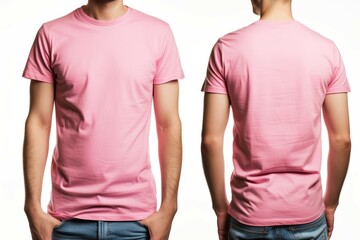 Mock-Up Male Model for a Plain Pink Blank Casual T-Shirt, Front and Back. Generative AI.