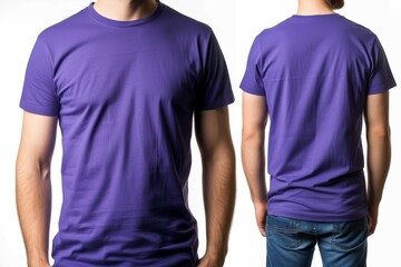 Mock-Up Male Model for a Plain Purple Blank Casual T-Shirt, Front and Back. Generative AI.