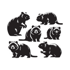 Furry Friends in Shadows: Wombat Silhouette Collection Celebrating the Adorable Charm of Wombats - Wombat Illustration - Wombat Vector
