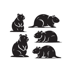 Earthy Elegance: Wombat Silhouette Set Embracing the Grounded Beauty of Wombat Shapes - Wombat Illustration - Wombat Vector
