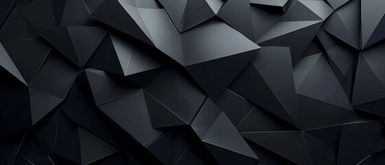 Abstract texture dark black gray background banner panorama long with 3d geometric triangular gradient shapes for website, business, print design template metallic metal paper pattern illustration