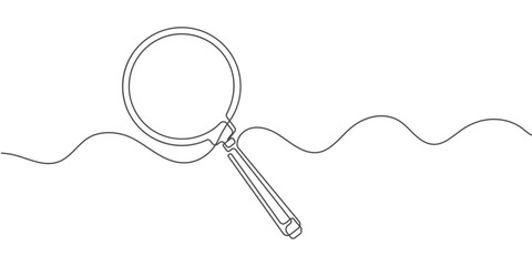 Magnifying glass. Business concept. Continuous line drawing of magnifier lens. Vector illustration.