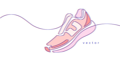 Multi-colored sneaker. Sports shoes in a line style. Sketch sneakers for your creativity.Shoe advertising .