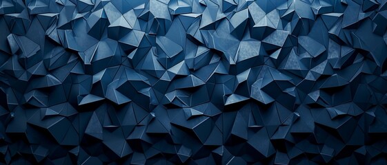 Abstract texture dark blue background banner panorama long with 3d geometric triangular gradient shapes for website, business, print design template metallic metal paper pattern illustration wall - obrazy, fototapety, plakaty