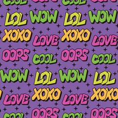 90s style seamless pattern with graffiti words
