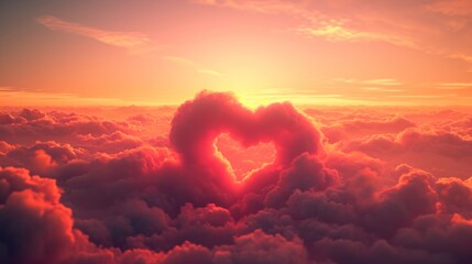 Valentine's day concept. A beautiful cloudscape with heart-shape cloud above the the clouds in the sky as a sign of love