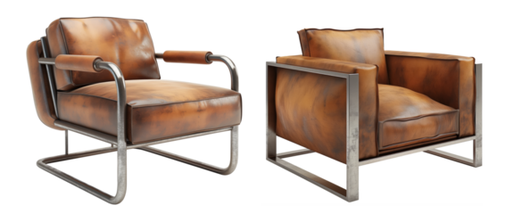 Art Deco Tubular Chrome Leather Armchair for Lounge Collection for Modern and Retro Interiors, isolated