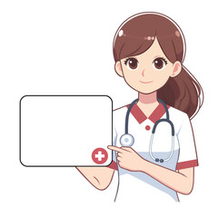 A female doctor holding an empty sign (clipboard), a vector image