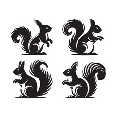 Furry Canopy Dwellers: Squirrel Silhouettes Celebrating the Arboreal Lifestyle of These Agile Creatures - Squirrel Illustration - Squirrel Vector - Animal Silhouette Vector
