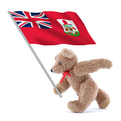 A Bermuda flag being carried by a cute teddy bear