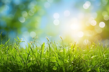 Spring or summer and grass field with sunny background.