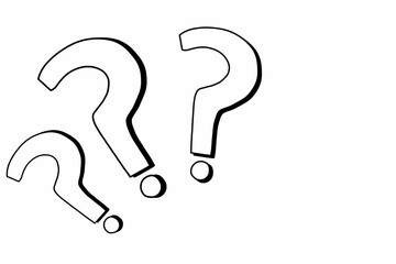 Three question mark symbol with black ink line on white background. Asking question. Template presentation or design project. FAQ. Why.