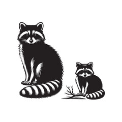 Expressive Raccoon Silhouette Set: Captivating the Intricacies of Nature's Artistry - Raccoon Illustration - Raccoon Vector - Animal Silhouette Vector
