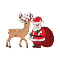 deer with santa clause illustration