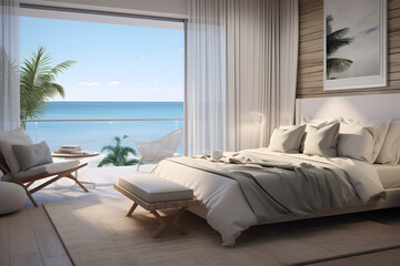 Fototapeta na wymiar Master bedroom with ocean views