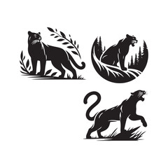 Dynamic Shadows: Panther Silhouette Series Depicting the Agile and Prowling Essence of the Panther - Panther Illustration - Panther Vector
