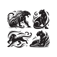 Enigmatic Silhouettes: Panther Silhouette Series Expressing the Intricacies of Panther Forms and Gestures - Panther Illustration - Panther Vector
