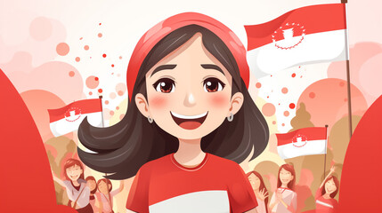 Enamored beautiful girl with a phone on the background of a large heart. Vector illustration.
