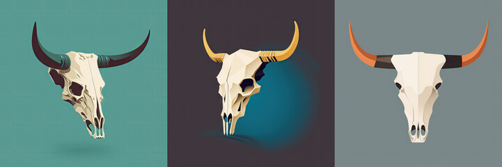 Buffalo Skull Flat Icon, Dead Animal Tribal Totem Symbol, Cow Head Bones Color Illustration - obrazy, fototapety, plakaty