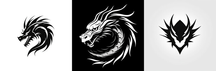 Fototapeta premium Dragon Icon, Chinese Draco Tattoo, Minimal Fantasy Dragon Isolated, New Year 2024 Symbol