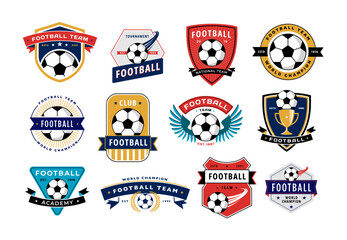 Soccer club badge collection. Football team emblems with soccer balls, sport game tournament labels vector set © WinWin
