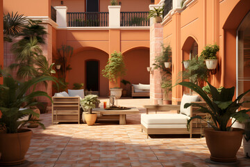 Fototapeta na wymiar Mediterranean Villa Construction with Terra Cotta Roof 