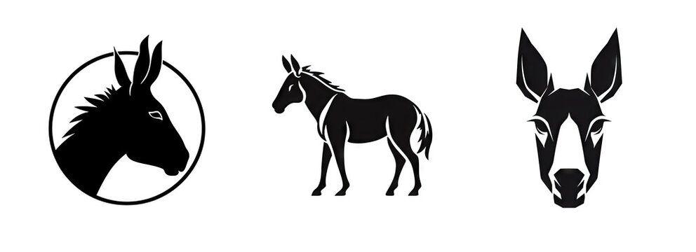 Donkey head on white background AI generative illustration
