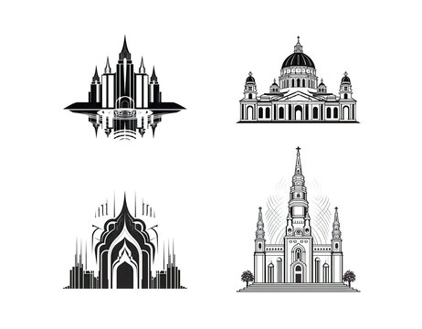 Futuristic Temple Icon Isolated, Modern Church Silhouette, Futuristic Castle, New Architecture Minimal